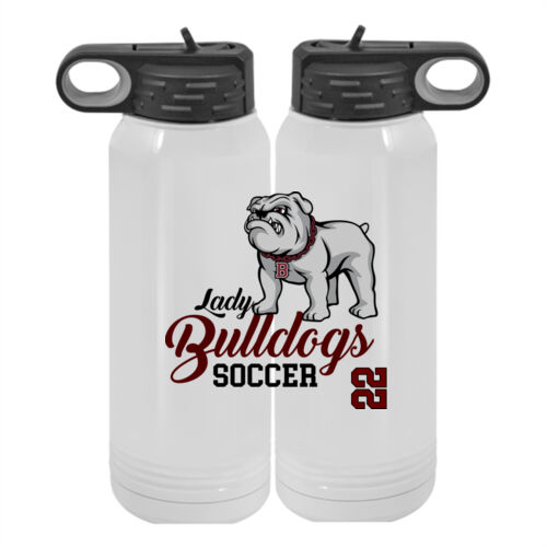Lady Bulldog Soccer with Optional Number   - Custom 30 oz. NO MIMINUM White Stainless Steel Vacuum Insulated Water Bottle Thumbnail