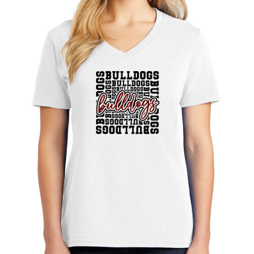 Bulldog Typography  - Ladies Core Cotton V Neck Tee Thumbnail