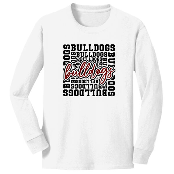 Bulldog Typography  - Youth Long Sleeve Core Cotton Tee Thumbnail
