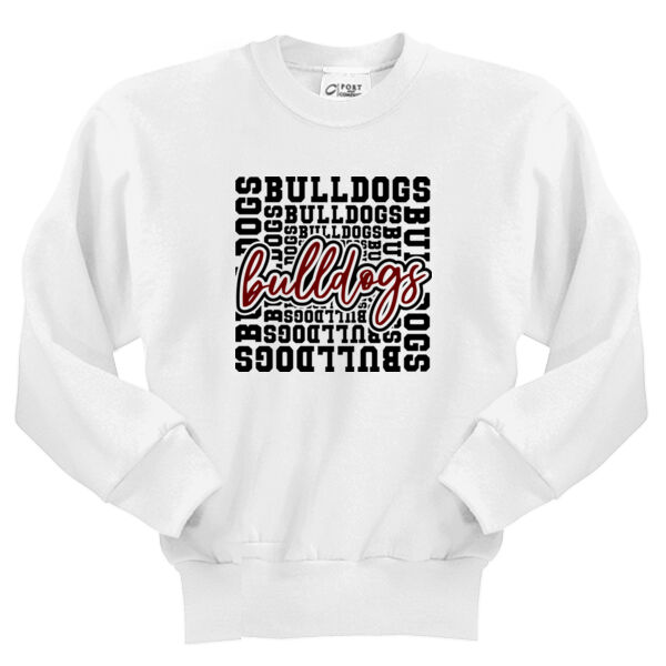 Bulldog Typography  - Youth Core Fleece Crewneck Sweatshirt Thumbnail