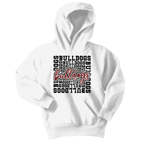 Bulldog Typography  - Youth Core Fleece Pullover Hooded Sweatshirt Thumbnail